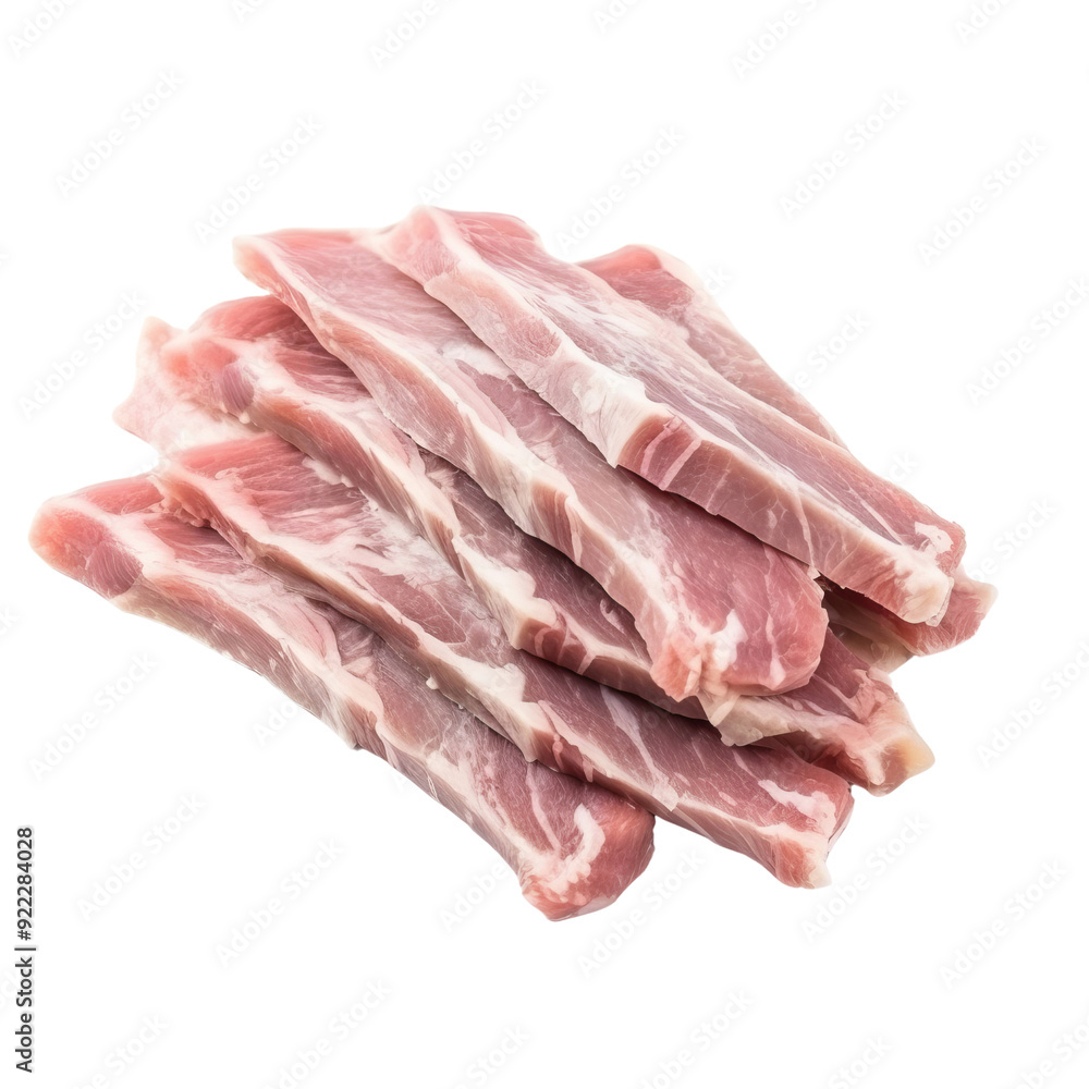 Isolated Raw Goat Meat Strips on a White Background. Isolated Raw Goat Meat Strips on a White Background.