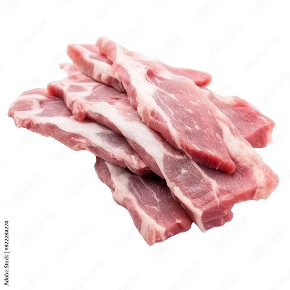 Isolated Raw Goat Meat Strips with Visible Fat and Texture Detail. Isolated Raw Goat Meat Strips with Visible Fat and Texture Detail.