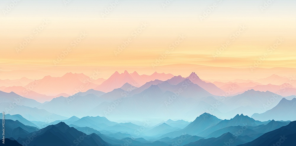 Digital gradient blends and smooth and curved lines with orange, blue, and pink mountain landscapes. Digital gradient blends and smooth and curved lines with orange, blue, and pink mountain landscapes.