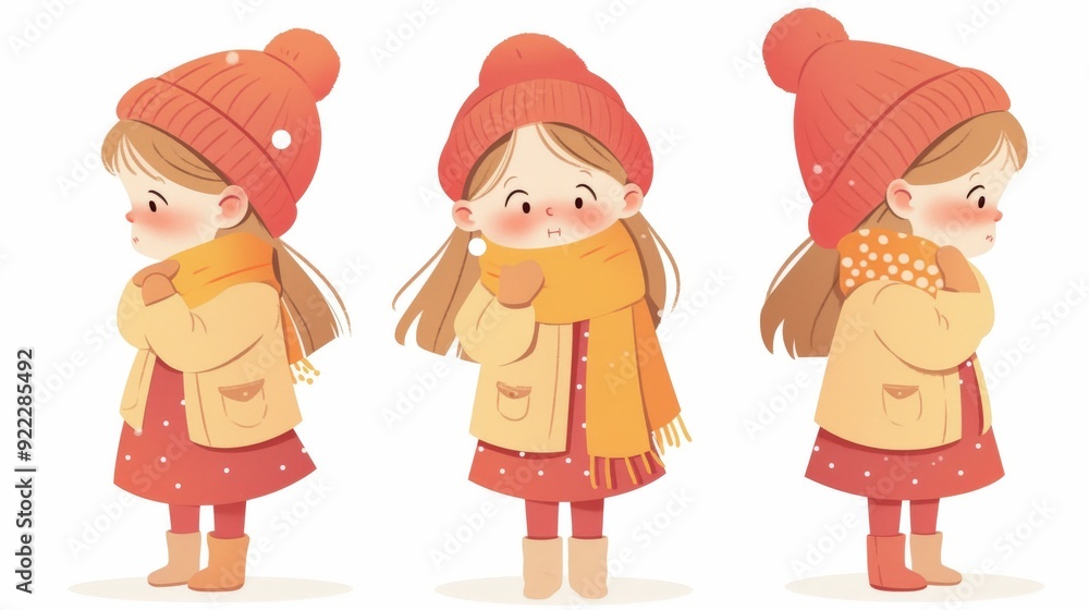 A cute girl in winter attire, showcasing different poses and expressions. A cute girl in winter attire, showcasing different poses and expressions.