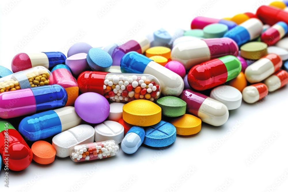 A vibrant row of multicolored pills and capsules arranged in a seamless flowing line symbolizing the continuous and diverse nature of pharmaceutical treatment options A vibrant row of multicolored pills and capsules arranged in a seamless flowing line symbolizing the continuous and diverse nature of pharmaceutical treatment options