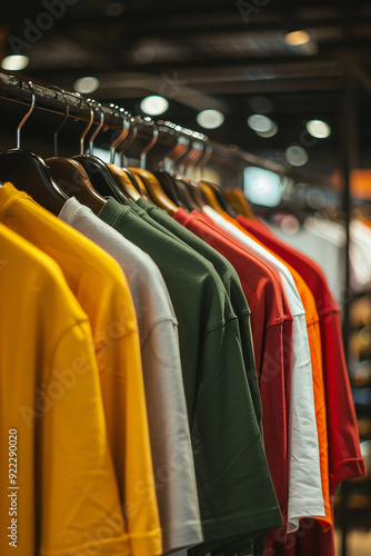 Colorful shirts hang on hangers generated.AI