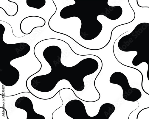 Abstract Organic Shapes: A minimalist pattern featuring flowing, irregular black shapes against a stark white background.