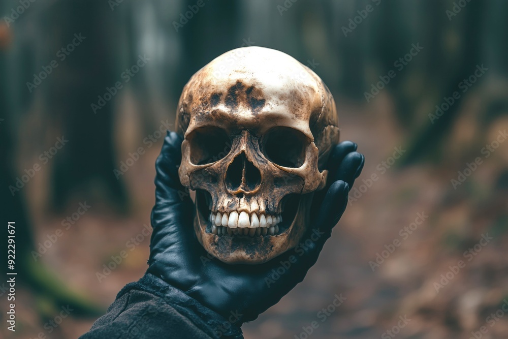 Photo of a skull in a hand on cold October day Photo of a skull in a hand on cold October day