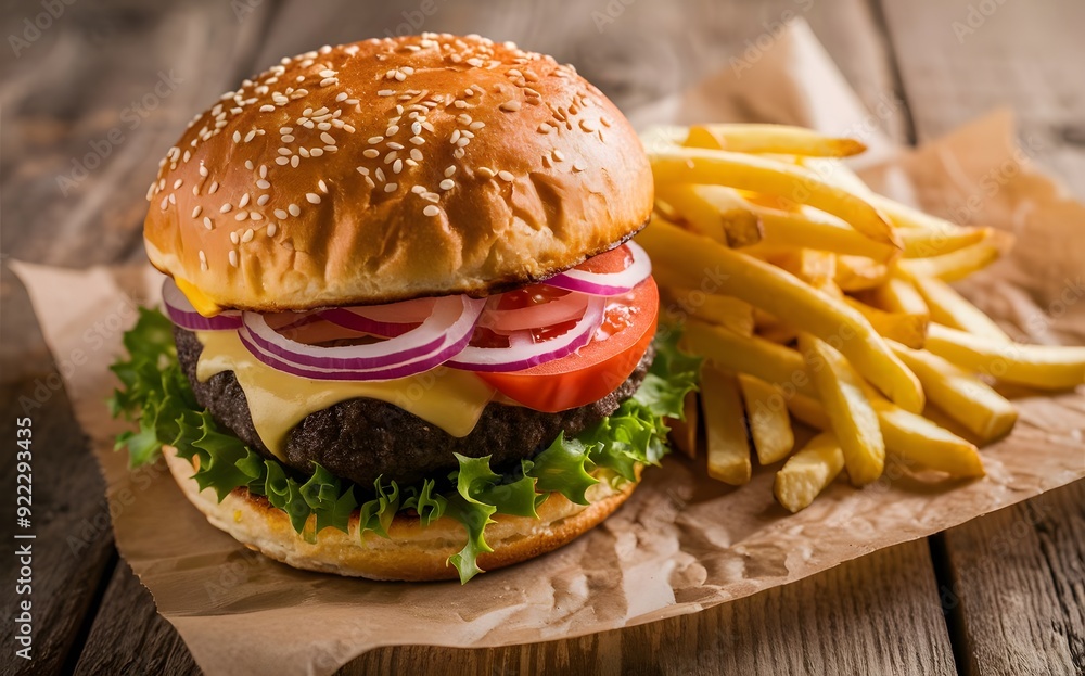 A classic cheeseburger with sesame seeds and a fresh, crispy chicken burger. A classic cheeseburger with sesame seeds and a fresh, crispy chicken burger.