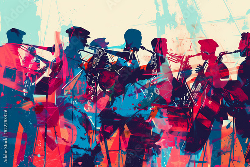 Musicians play jazz, abstract illustration, jazz ivent concept