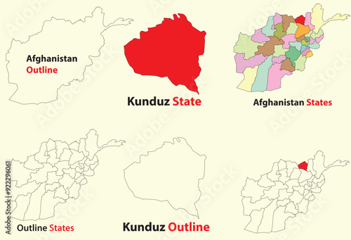 Kunduz map vector of Afghanistan, Kunduz line map, Kunduz with city map, Kunduz outline map photo