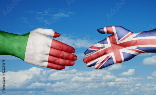 Obraz na płótnie United Kingdom and Italy country handshaking with flags, consensus concept international co-operation illustration w salonie