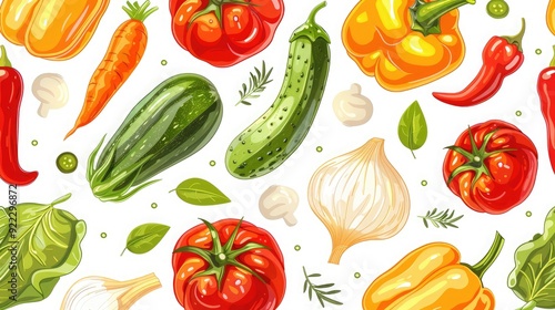 Wallpaper Mural Juicy and fresh seamless pattern of assorted garden vegetables. Torontodigital.ca