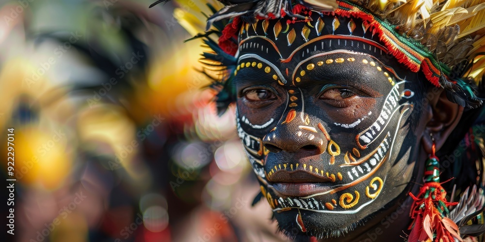 Fototapeta premium A man with a painted face stands in front of a crowd