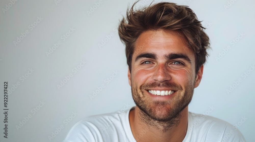 Radiant man with a friendly smile, looking confident. Plenty of copy space on the right side. Radiant man with a friendly smile, looking confident. Plenty of copy space on the right side.