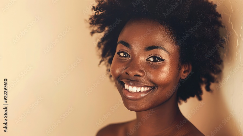 Radiant woman with a warm smile, looking confident. Plenty of copy space on the right side. Radiant woman with a warm smile, looking confident. Plenty of copy space on the right side.