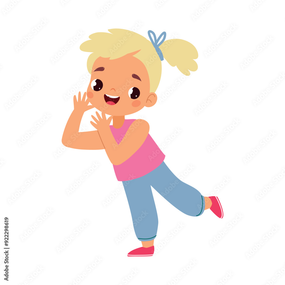 Funny Girl Kid Character Enjoy and Having Fun Vector Illustration Funny Girl Kid Character Enjoy and Having Fun Vector Illustration