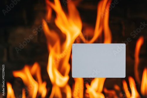 Business card burning in a fireplace, sudden end