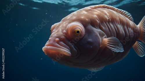 A unique, blobfish floating in the deep sea