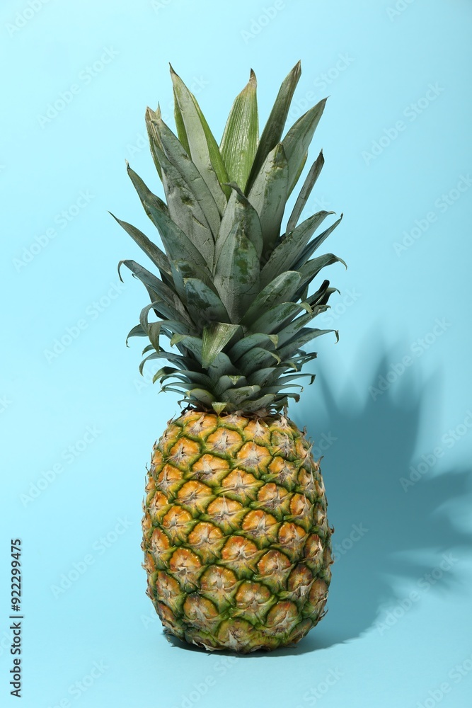 Fototapeta premium One fresh ripe pineapple on light blue background