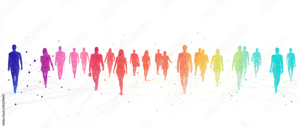 Abstract Colorful Silhouettes of People Walking with Connected Lines and Dots, Abstract Colorful Silhouettes of People Walking with Connected L Abstract Colorful Silhouettes of People Walking with Connected Lines and Dots, Abstract Colorful Silhouettes of People Walking with Connected L