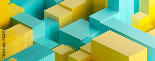 Abstract Composition of Interlocking Yellow and Blue Cubes