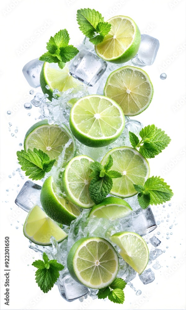 Creative Exotic Lime Fruit in Mid Air with Swirling Ice and Juice, Dynamic Splashing Action and Vibrant Liquid Motion for Fresh, Energetic Visuals for Poster and Digital Design Creative Exotic Lime Fruit in Mid Air with Swirling Ice and Juice, Dynamic Splashing Action and Vibrant Liquid Motion for Fresh, Energetic Visuals for Poster and Digital Design