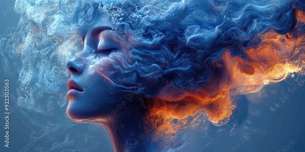 Abstract Portrait of a Woman with Blue and Orange Swirls Abstract Portrait of a Woman with Blue and Orange Swirls
