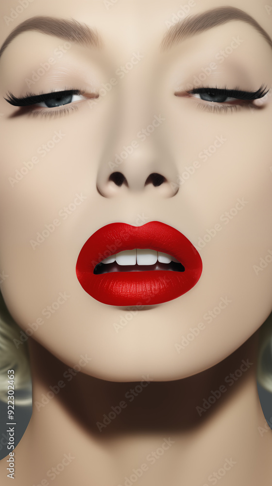 Obraz premium Woman's Face Close-Up, Red Lips, Abstract Image, Texture, Pattern Background, Wallpaper, Smartphone Cover and Screen, Cell Phone, Computer, Laptop, 9:16 and 16:9 Format
