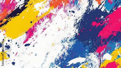 Bright abstract splashes of paint creating a colorful pattern on a white background