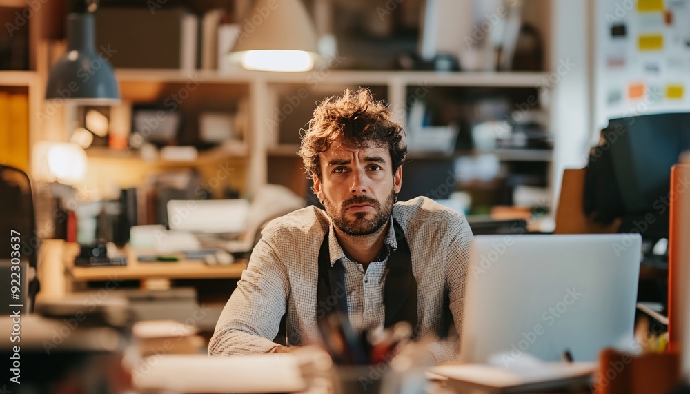 A Fatigued Businessman in an Office Setting Overworked A Fatigued Businessman in an Office Setting Overworked