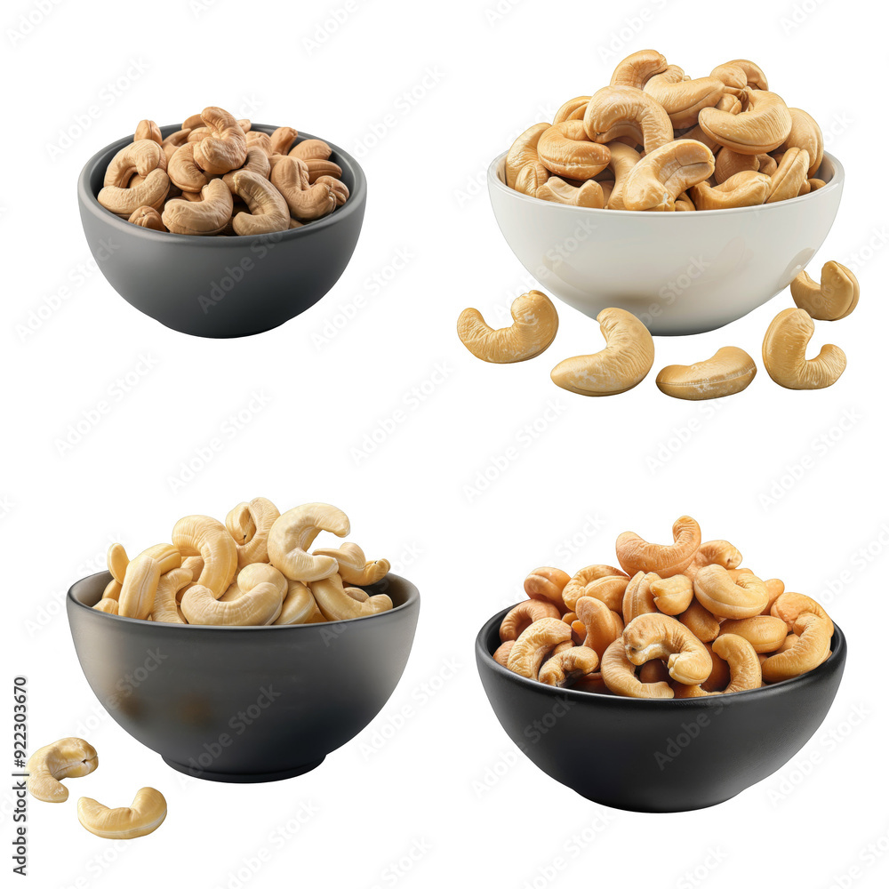 Four Bowls of Roasted Cashew Nuts Four Bowls of Roasted Cashew Nuts