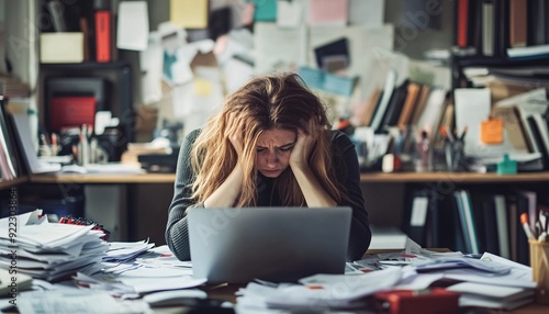 A Fatigued Office Employee at Their Desk Struggling with Workload Overworked