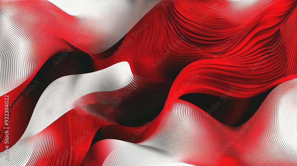 Abstract red and white wave patterns create a dynamic visual effect in ...