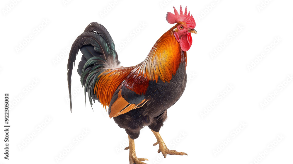 Fototapeta premium Full-Grown Rooster Standing Isolated Without Background.