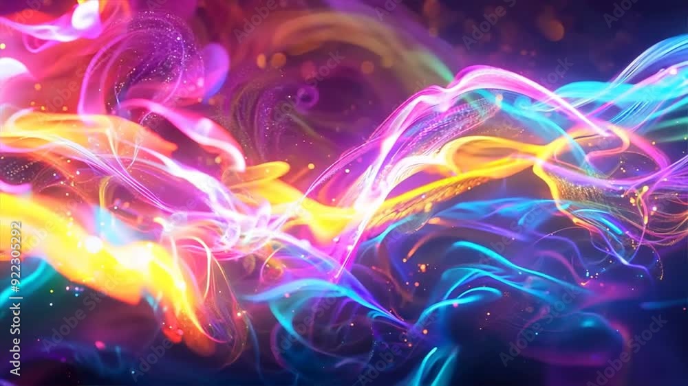 Cosmic Symphony of Colors: A vibrant and ethereal abstract background with swirls of neon pink, blue, and yellow, evoking a sense of energy, movement, and otherworldly beauty. Cosmic Symphony of Colors: A vibrant and ethereal abstract background with swirls of neon pink, blue, and yellow, evoking a sense of energy, movement, and otherworldly beauty.