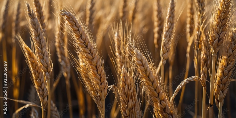 Fototapeta premium A bunch of golden wheat stalks, ripe and ready for harvest.