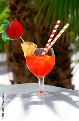 cocktail on the background of a palm tree