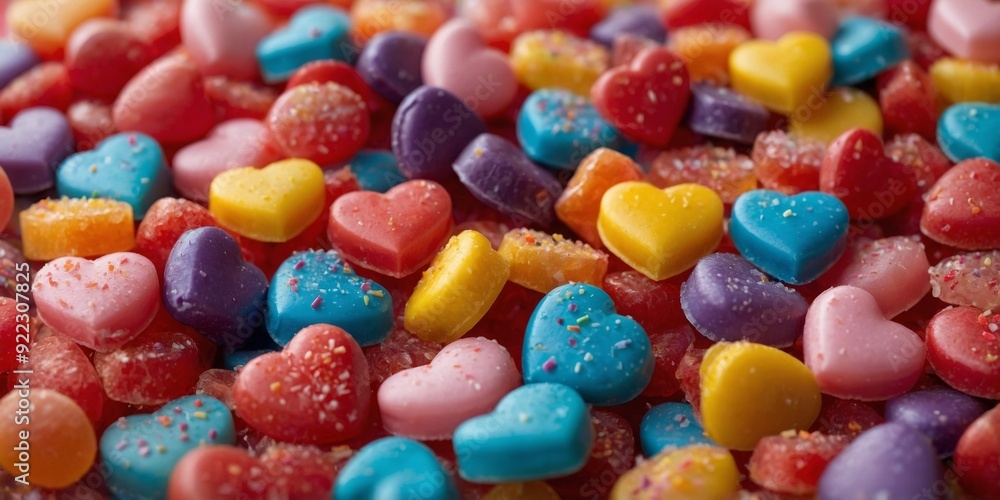 A colorful and sweet background of heart-shaped candies, sprinkled with love and perfect for valentine's day desserts and snacks. A colorful and sweet background of heart-shaped candies, sprinkled with love and perfect for valentine's day desserts and snacks.