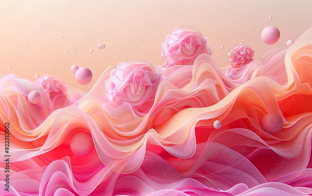 3D abstract background with pink and peach waves 3D abstract background with pink and peach waves