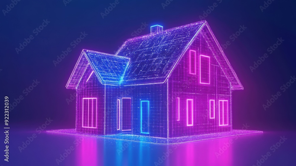 A house with neon lights on it, AI A house with neon lights on it, AI