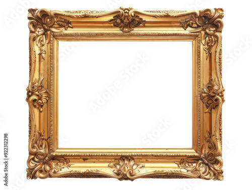 Elegant Golden Picture Frame Isolated Without Background.