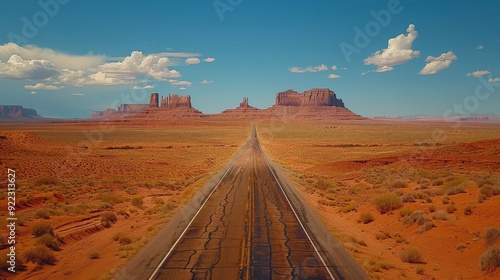 Scenic Desert Road Trip: Monument Valley's Red Rock Formations and Open Highways