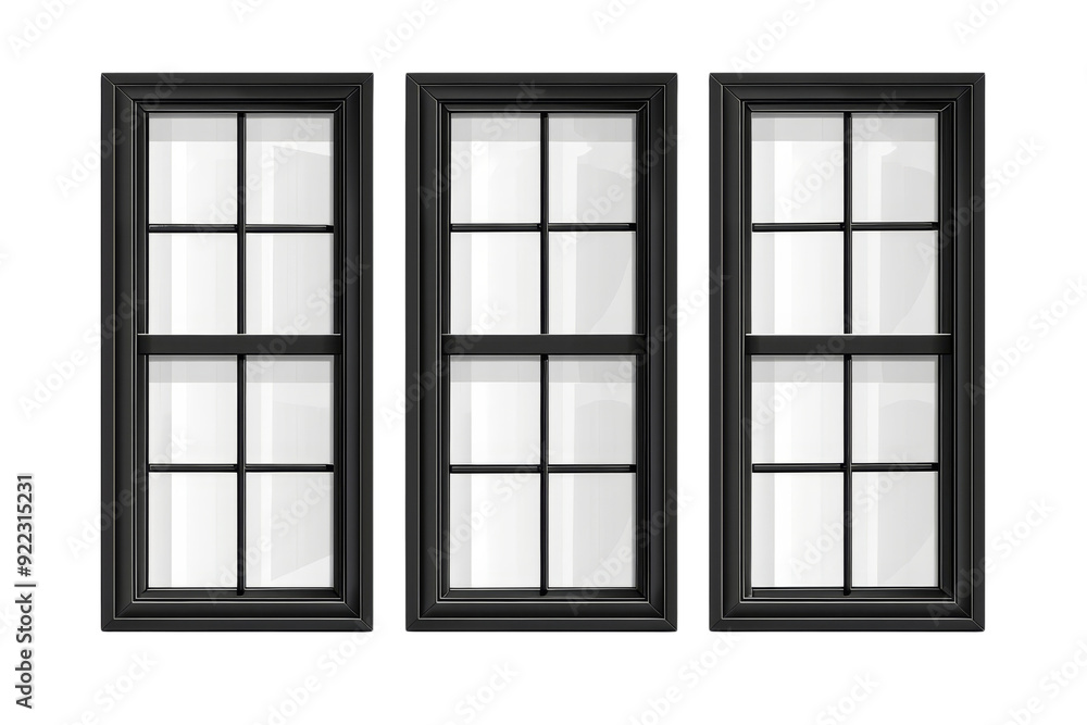 Isolated Black Metal Window Frame with Three Glass Panes. Isolated Black Metal Window Frame with Three Glass Panes.