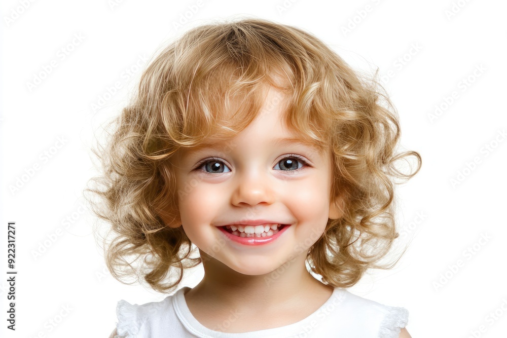 Smiling child with curly hair on white background Smiling child with curly hair on white background