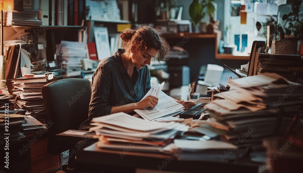 Overworked Office Professional Leaning Over Desk Overworked Overworked Office Professional Leaning Over Desk Overworked