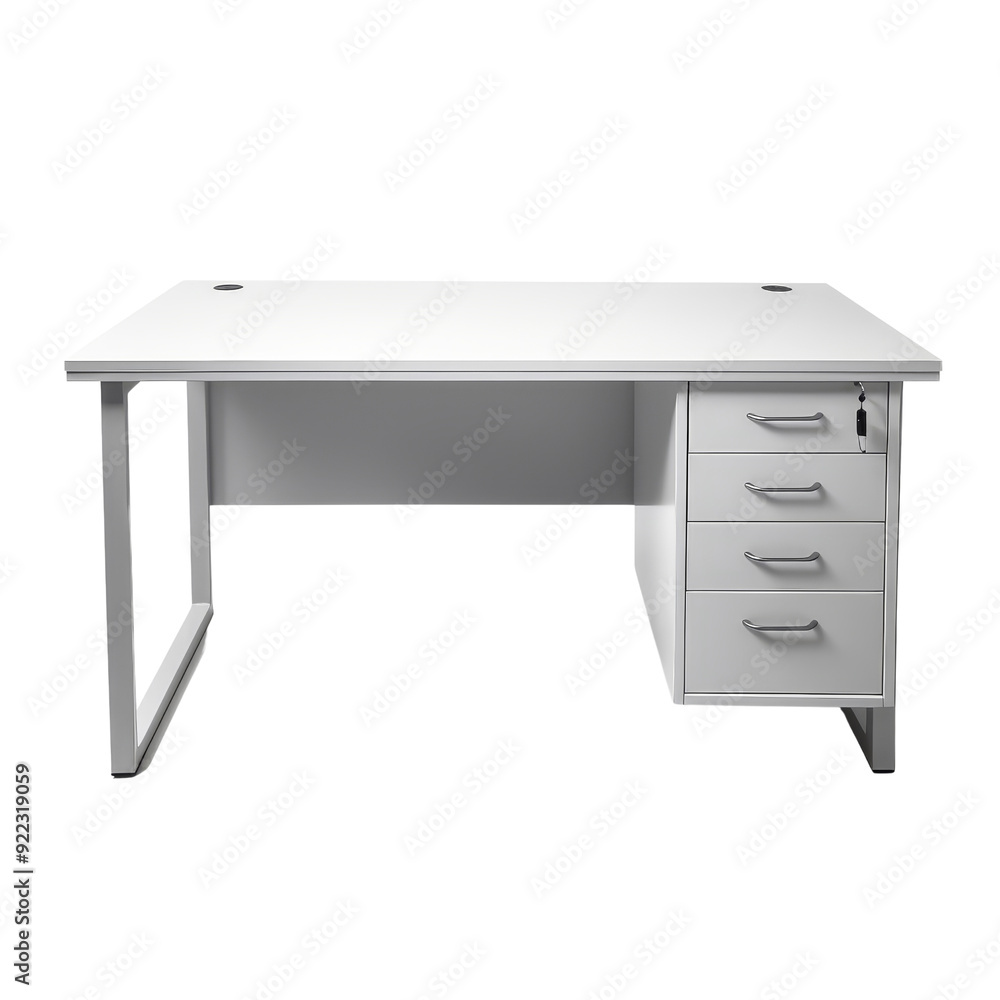 Isolated White Desk with Drawers and Minimalist Design. Isolated White Desk with Drawers and Minimalist Design.