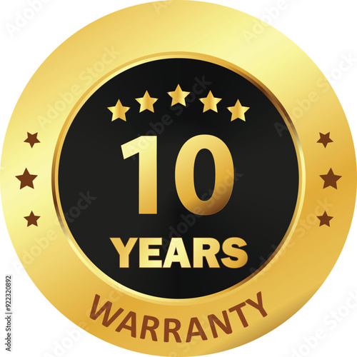 10 years Warranty Seal, warranty seal in Golden, one years warranty seal stamp, Gold sealed warranty label