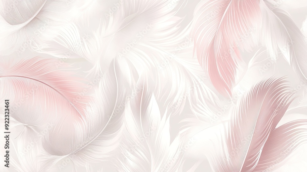 Soft pink and white feathers create a delicate background textile design Soft pink and white feathers create a delicate background textile design