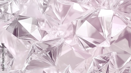 Various sparkling diamonds scattered on a soft pink background