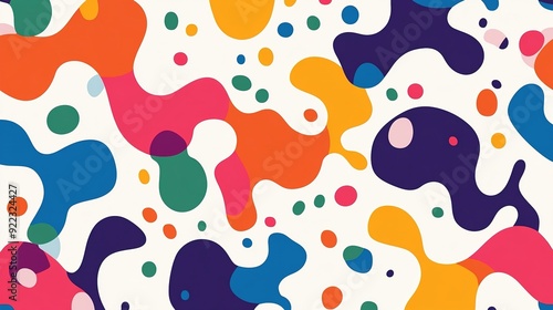 Colorful abstract shapes with vibrant patterns on a light background