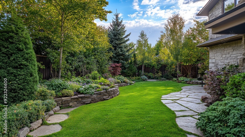 Landscaped Backyard with Stone Path Landscaped Backyard with Stone Path