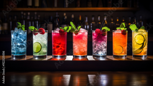 colourful cocktails in bar