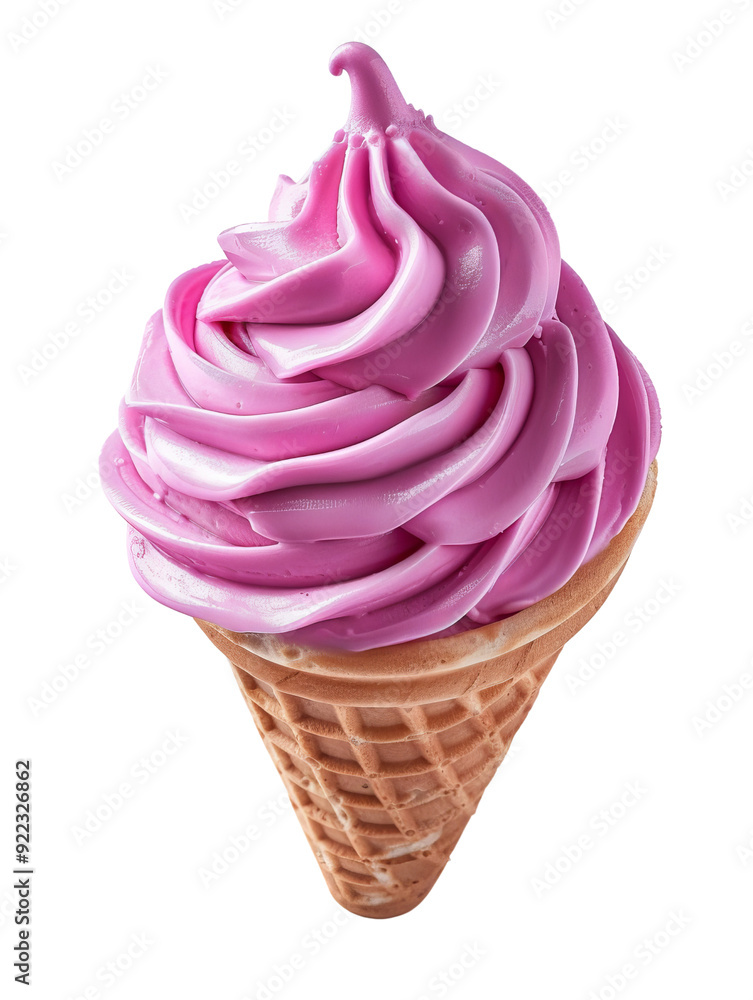 Delicious Pink Ice Cream Swirl in a Waffle Cone Isolated Without Background. Delicious Pink Ice Cream Swirl in a Waffle Cone Isolated Without Background.